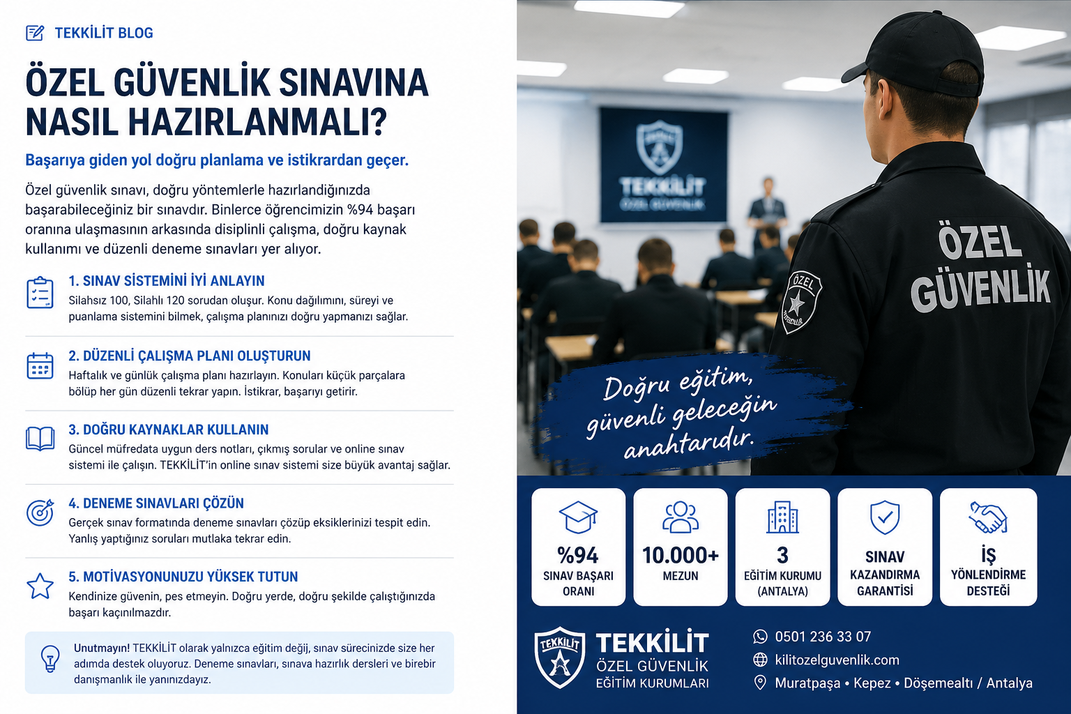 Özel güvenlik sınavına hazırlanan adaylar için başarı ipuçları rehber görseli